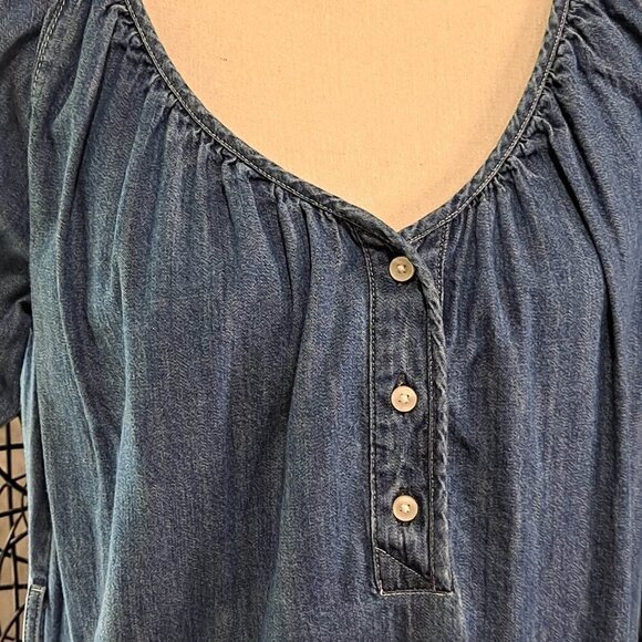 Free Assembly Size Small Denim Dress Short Sleeve V-Neck Medium Blue EUC - Picture 3 of 13